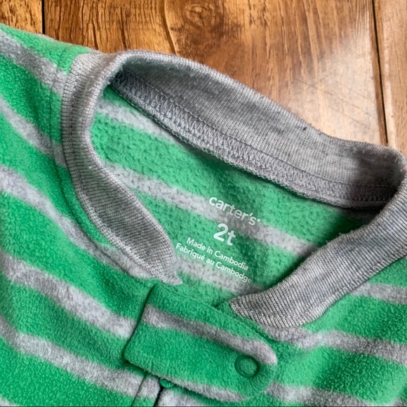 Carter’s Green Dino Striped Fleece Footies PJs - Picture 3 of 3
